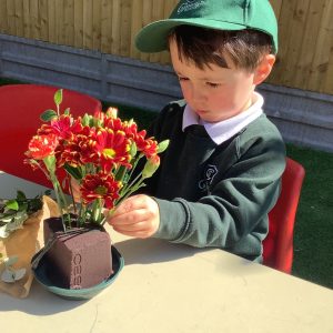 Prep school nursery flower arranging