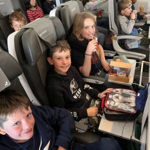 students on a plane