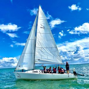 students on a sailing boat
